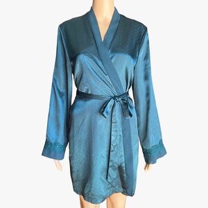 Vintage Y2K Teal Satin Robe | Jessica | Size M